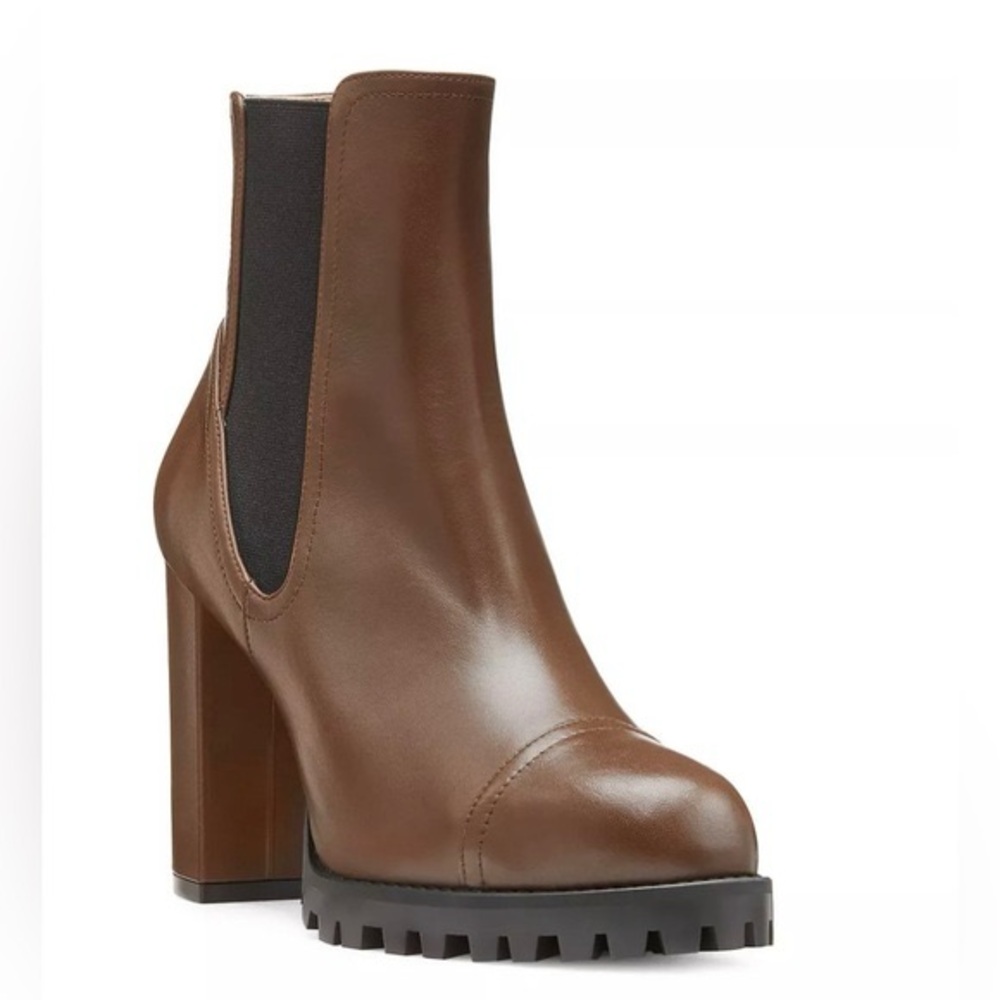 Stuart Weitzman Wenda Lug-Sole Leather Chelsea Boots, Size 6.5, Espresso - Picture 2 of 8